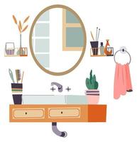 Bathroom interior design, mirror and sink vector