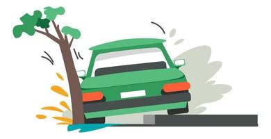 Car hit tree, accident or crash on road vector