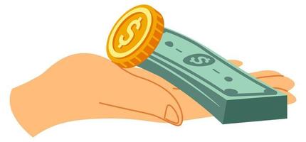 Hand holding banknote and dollar coin finance vector