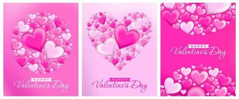 Happy Valentines Day greeting Background, set of abstract backgrounds with love and pattern pink color for banner, poster, cover design templates, social media feed wallpaper stories vector