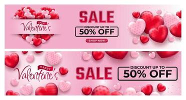 Sale special offer Happy Valentines Day greeting Background, set of abstract backgrounds with love and pattern pink color for banner, poster, cover design templates, social media feed wallpaper storie vector