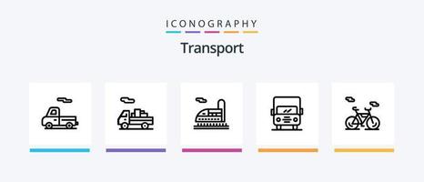 paquete de iconos de la línea de transporte 5 que incluye. tranvía gente. tren. transporte. diseño de iconos creativos vector