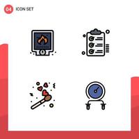 Group of 4 Filledline Flat Colors Signs and Symbols for mechanical todo system clipboard love Editable Vector Design Elements