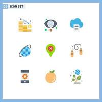 Set of 9 Modern UI Icons Symbols Signs for location add cloud universe orbit Editable Vector Design Elements