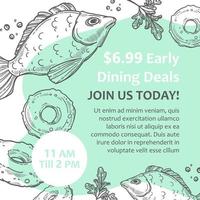 Early dining deals, restaurant discounts vector