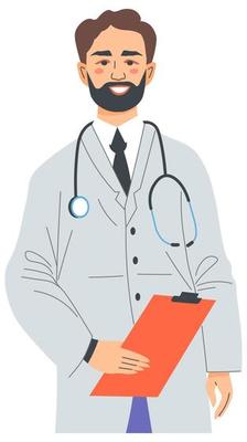 Medical worker, doctor with notebook examining