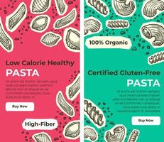 Low calorie healthy pasta, certified products vector