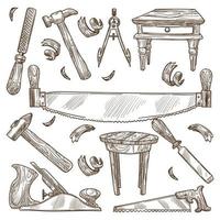 Carpentry and woodwork, tools and instruments vector