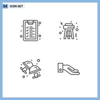 Mobile Interface Line Set of 4 Pictograms of checklist jewelry stool cuff hand Editable Vector Design Elements