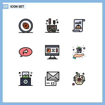 9 User Interface Filledline Flat Color Pack of modern Signs and Symbols of architecture arrow sticks chat invite Editable Vector Design Elements