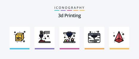 La línea de impresión 3d llenó un paquete de 5 íconos que incluye . impresora geométrico. ordenador portátil. triángulo. diseño de iconos creativos vector