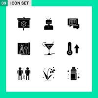Mobile Interface Solid Glyph Set of 9 Pictograms of blue print file person document sms Editable Vector Design Elements