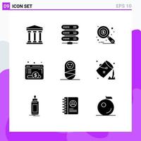 Modern Set of 9 Solid Glyphs Pictograph of bucket child auditing fund webpage Editable Vector Design Elements