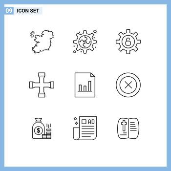 conjunto moderno de 9 esquemas pictograma de configuración de gráfico de interfaz de usuario transporte de documentos elementos de diseño vectorial editables vector