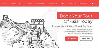 Book your tour of Asia today, tourist agency web vector