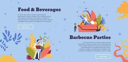 Food and beverages, barbeque parties website page vector