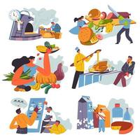 Food and dishes, restaurant or cafe with meal vector