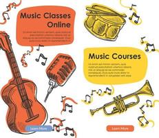 Music classes online, courses and lessons web vector