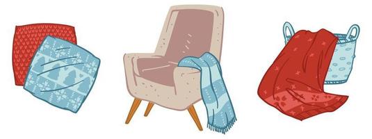 Cozy atmosphere at home, armchair with plaids vector