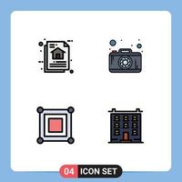 4 Creative Icons Modern Signs and Symbols of architecture game document camera box Editable Vector Design Elements