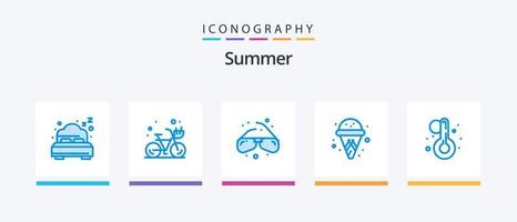 Summer Blue 5 Icon Pack Including . temperature. eye glasses. summer. ice cream. Creative Icons Design vector