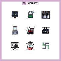 Group of 9 Filledline Flat Colors Signs and Symbols for machine console planet arcade multimedia Editable Vector Design Elements