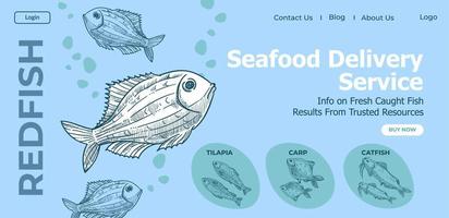 Seafood delivery service, variety of fish website vector