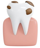 3D Rendering tooth with food stain in between icon cartoon style. 3D Render illustration. png