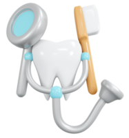 Diente de representación 3d con estilo de dibujos animados de icono de herramientas de dentista. Ilustración de procesamiento 3d. png