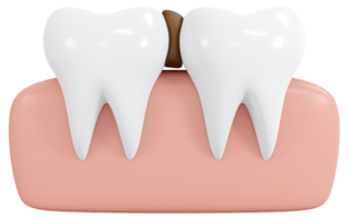 3D Rendering teeth with food stuck in between icon cartoon style. 3D Render illustration.