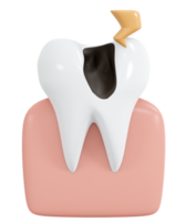 3D-Rendering Zahn mit Hohlraum und Schmerzsymbol Cartoon-Stil. 3D-Darstellung. png