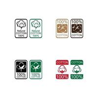 Icono 100% algodón. algodón orgánico natural, etiquetas vectoriales de algodón puro. Ilustración de vector de logotipo