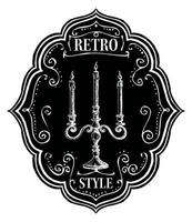 etiqueta de estilo retro, emblema de tiza con candelabro vector