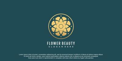 Flower logo with negative space gold gradient icon vector illustration