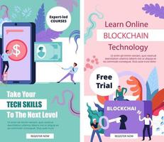 Learn blockchain technology online, website page vector