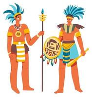 Mayan people, warriors with spear weapons vector