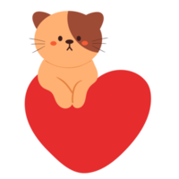 chat de dessin animé mignon avec coeur rouge. conception d'icônes d'animaux mignons png