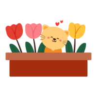 carino cartone animato tulipano fiore e gatto sorridente png