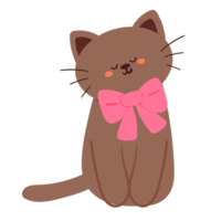 gato bonito dos desenhos animados sorrindo com fita rosa png