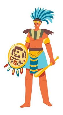 Ancient aztec warrior holding shield, maya soldier