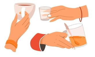 Hand holding glass of water tea and juice vector