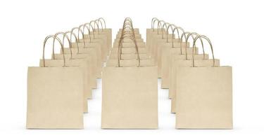 folded paper bag with handles isolated on white background photo