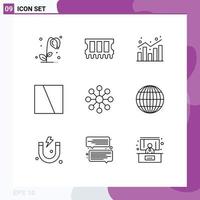 Group of 9 Modern Outlines Set for server layout chart interface collage Editable Vector Design Elements