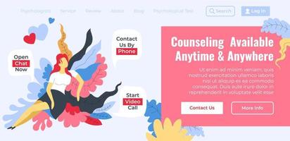 Counselling available anytime and anywhere, web vector