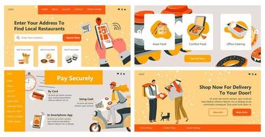 Landing page set with food delivery service offer vector