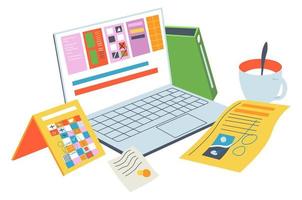 Laptop with organizers and planners, management vector