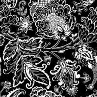 Monochrome sketch flowers in bloom, pattern vector