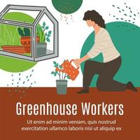 Greenhouse workers, agriculture and gardening vector