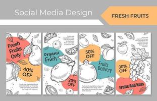 diseño de medios sociales de fruta fresca, ilustración vectorial vector