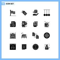 Modern Set of 16 Solid Glyphs Pictograph of folder sport business rings competition Editable Vector Design Elements